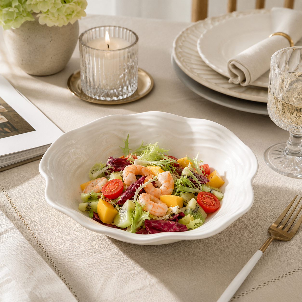 Minimalist Fluted Ruffle Edge Ceramic Deep Platter