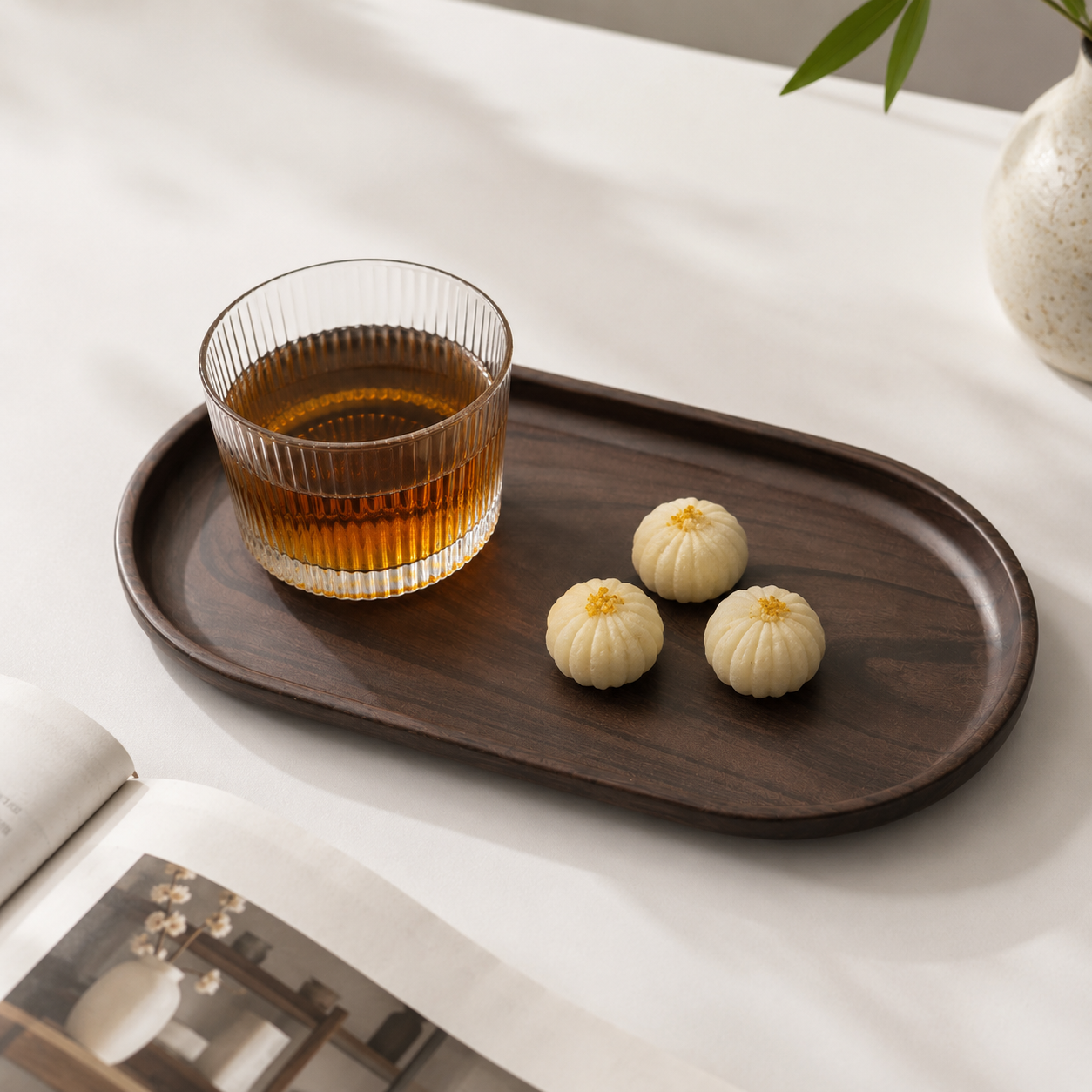 Minimalist Walnut Aesthetic Oval Serving Tray