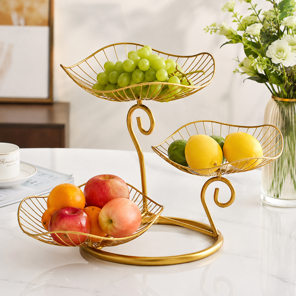 Minimalist 3-Tier Sculptural Lotus Leaf Display & Serving Stand