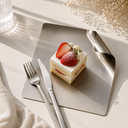 Minimalist Matte Brushed Square Serving Tray with Curled Edge