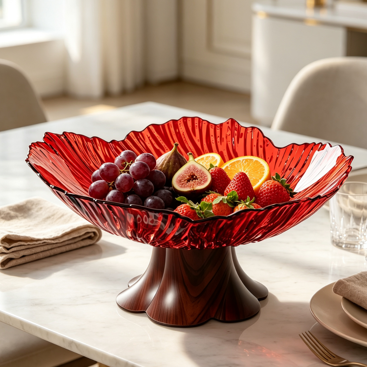 Minimalist Petal-Shaped Pedestal Fruit Bowl