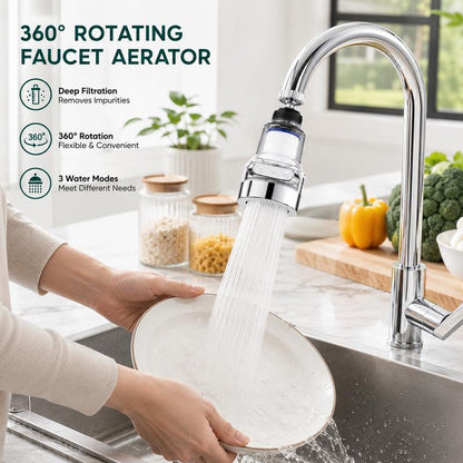 360° Rotating Filter Faucet – 3-Mode Splash-Free Sink Upgrade